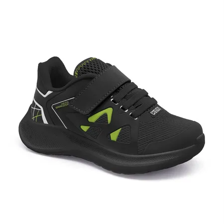 Tênis Infantil Klin Play Com Velcro E Cadarço Elástico - Preto E Neon