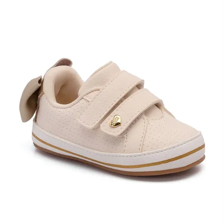 Tênis Infantil Fofinho Off-White Com Laço E Velcro