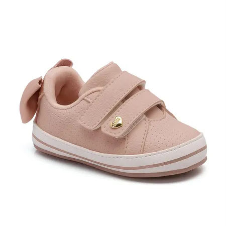 Tênis Bebê Rosa Com Laço E Velcro Para Princesas