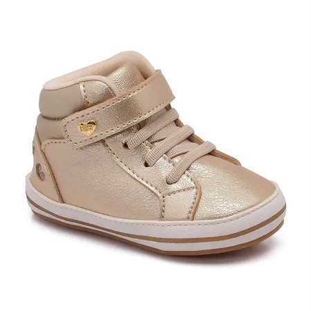Tênis Botinha Infantil Dourado Com Velcro E Cadarço Klin