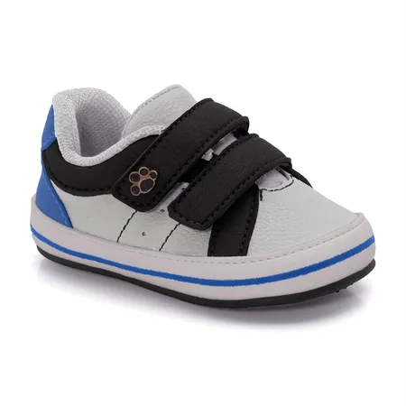 Tênis Infantil Esportivo Com Velcro Patinha - Branco E Azul