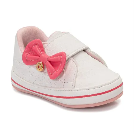 Tênis Infantil Fofinho Com Laço Rosa E Velcro