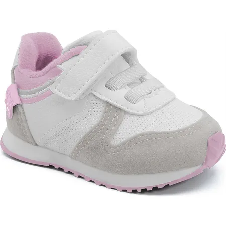 Tênis Infantil Fofinho Com Velcro Branco E Rosa