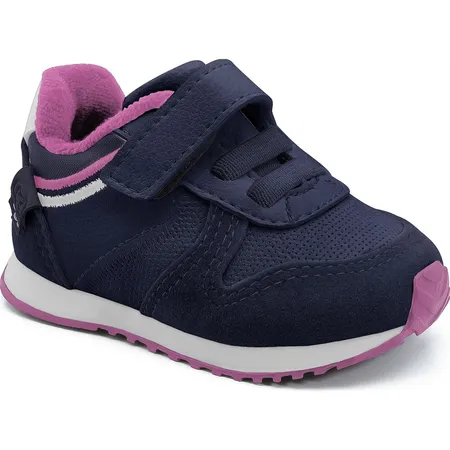 Tênis Infantil Esportivo Com Velcro Azul Marinho E Rosa