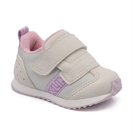 Tênis Infantil Menina Klin Velcro Fofinho Bege E Rosa
