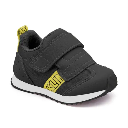 Tênis Infantil Velcro Fofinho Cinza Com Detalhes Amarelos