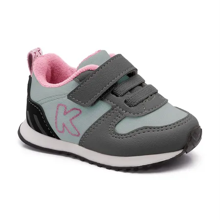 Tênis Infantil Fofinho De Velcro 'K' Mint E Cinza