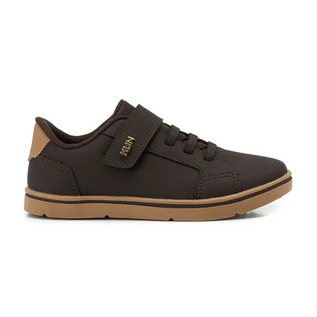 Tênis Infantil Klin Marrom Com Velcro E Cadarço Tênis Infantil Klin Marrom Com Velcro E Cadarço