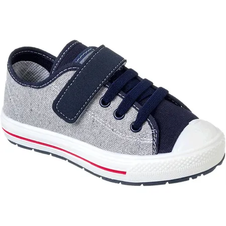 Tênis Infantil Fofinho De Lona Cinza E Azul Com Velcro