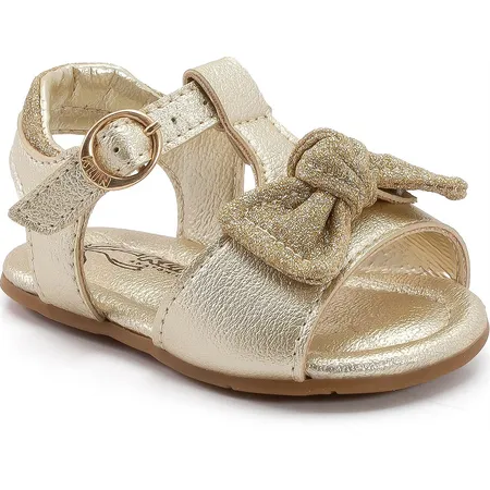 Sandália Infantil Dourada Kidy Com Laço De Glitter