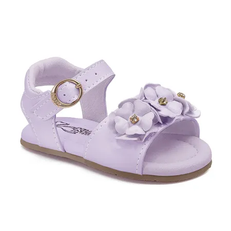 Sandália Infantil Lilás Com Flores Encantadas E Brilhinhos