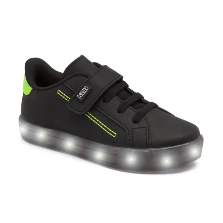 Tênis Infantil Klin Com Luzes Led E Velcro Preto Neon