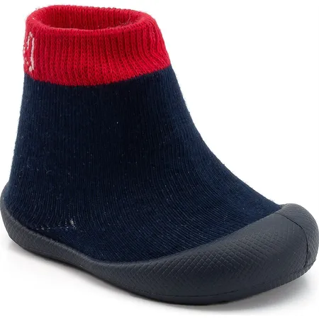 Sapatinho Meia Fofinho Para Bebês - Azul Marinho E Vermelho