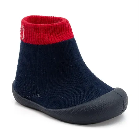 Sapatinho Meia Fofinho Para Bebês - Azul Marinho E Vermelho