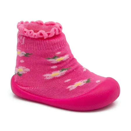Sapatinho Bebê Rosa Florido Antiderrapante