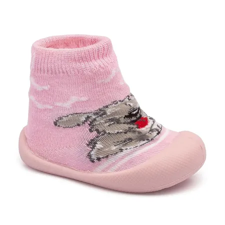 Sapatinho Meia De Bebê Fofinho Com Esquilo Rosa